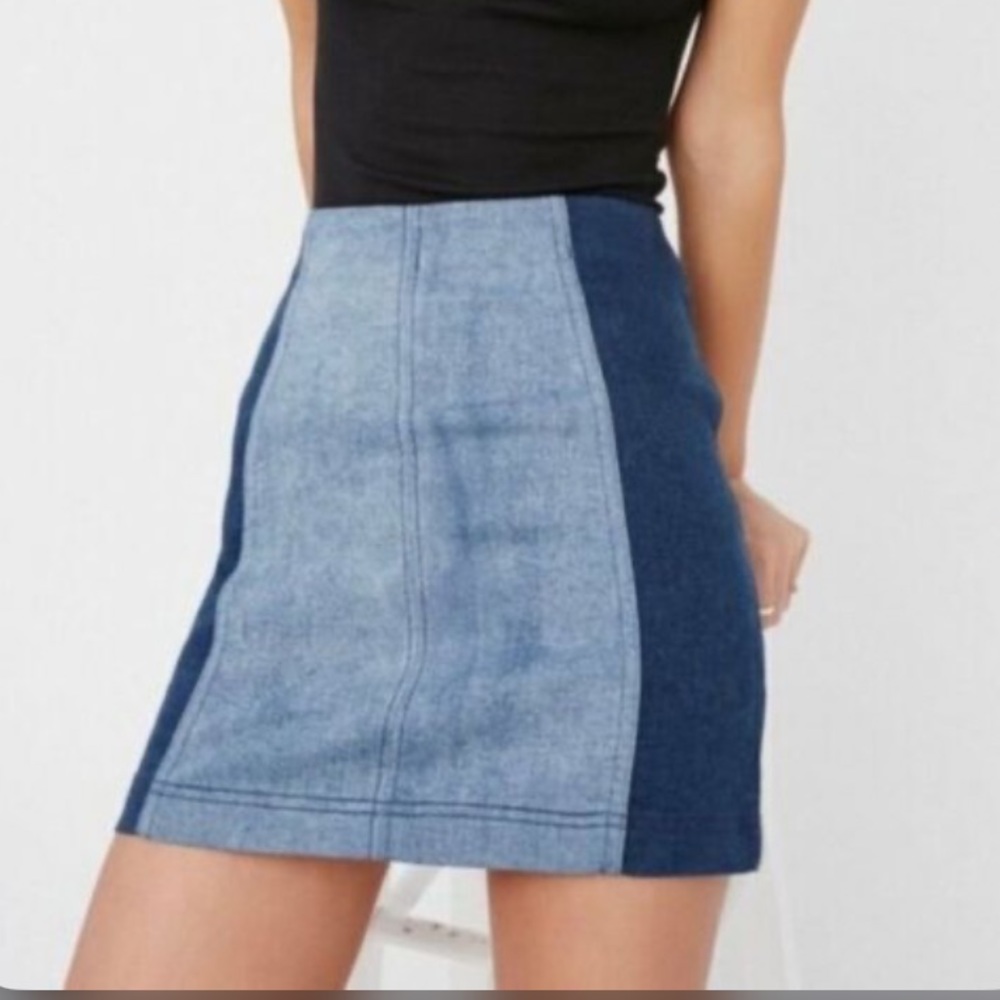Free People Two-Toned Denim Mini Skirt